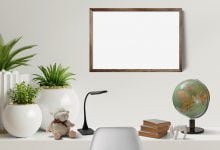 Photo of Desk Scene with Picture Frame Mockup Download