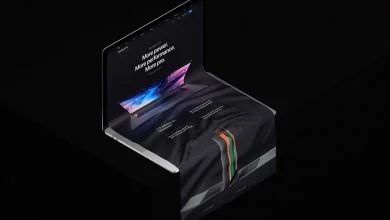 Photo of MacBook with scrollable Content Mockup Download