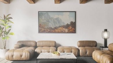 Poster Frame in rustic Living Room Mockup