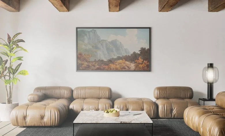 Poster Frame in rustic Living Room Mockup