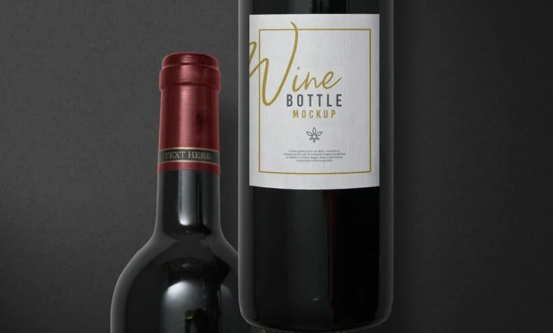 Red Wine Bottle with Label Mockup