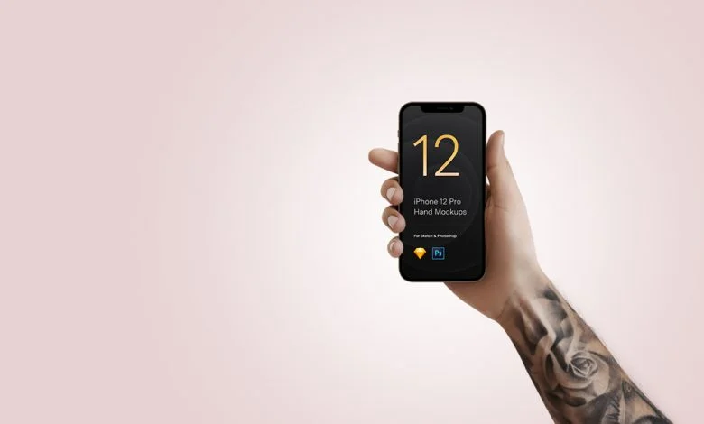 Tattooed Arm holding iPhone 12 Download | Mockup Free PSD Tattooed Arm holding iPhone 12