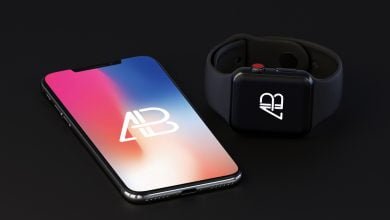 iPhone X with Apple Watch (Series 3) Mockup