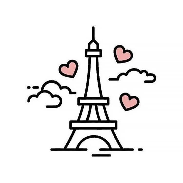 easy sketches to draw - EIFFEL TOWER WITH HEARTS