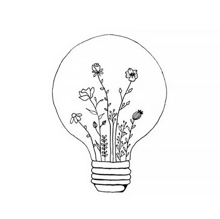 easy sketches to draw - FLOWERS IN LIGHT BULB