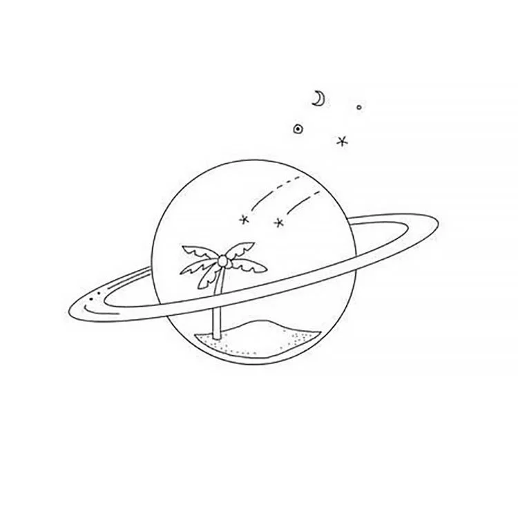 easy sketches to draw - PALM TREE INSIDE PLANET