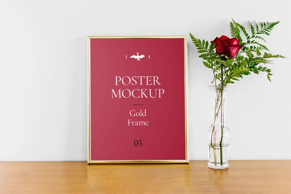 Elegant Poster with Golden Frame Mockup - Free PSD